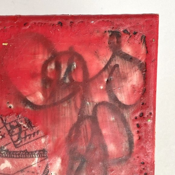 ATC ACEO Original 'Whisper's Path' Red Encaustic Wax Paint Tristina Elmes - Picture 4 of 6